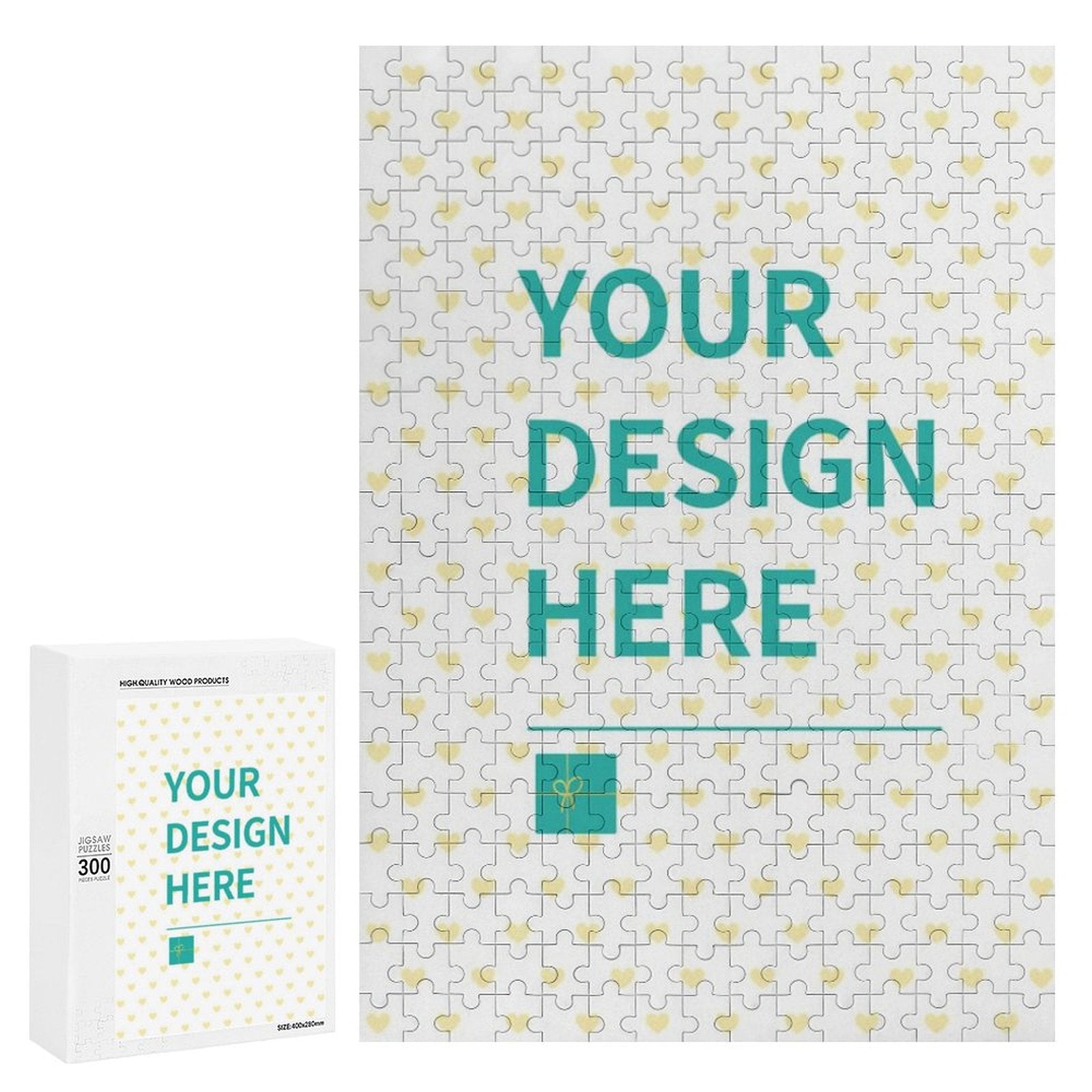 Custom Photo Wooden Puzzle for Adults with 'YOUR DESIGN HERE' on white puzzle, personalized jigsaw puzzle gift.