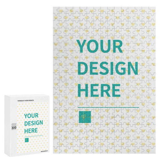 Custom Photo Wooden Puzzle for Adults with 'YOUR DESIGN HERE' on white puzzle, personalized jigsaw puzzle gift.