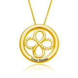 Gold personalized infinite circle necklace with 'Your Name' engraving, a custom gift for women, from MyArtsyGift