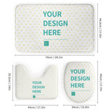 Custom bathroom set with 'YOUR DESIGN HERE'. Coral fleece mats, waterproof shower curtain. Personalized bathroom decor.