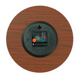 Wooden wall clock back showing Quartz movement and wood grain