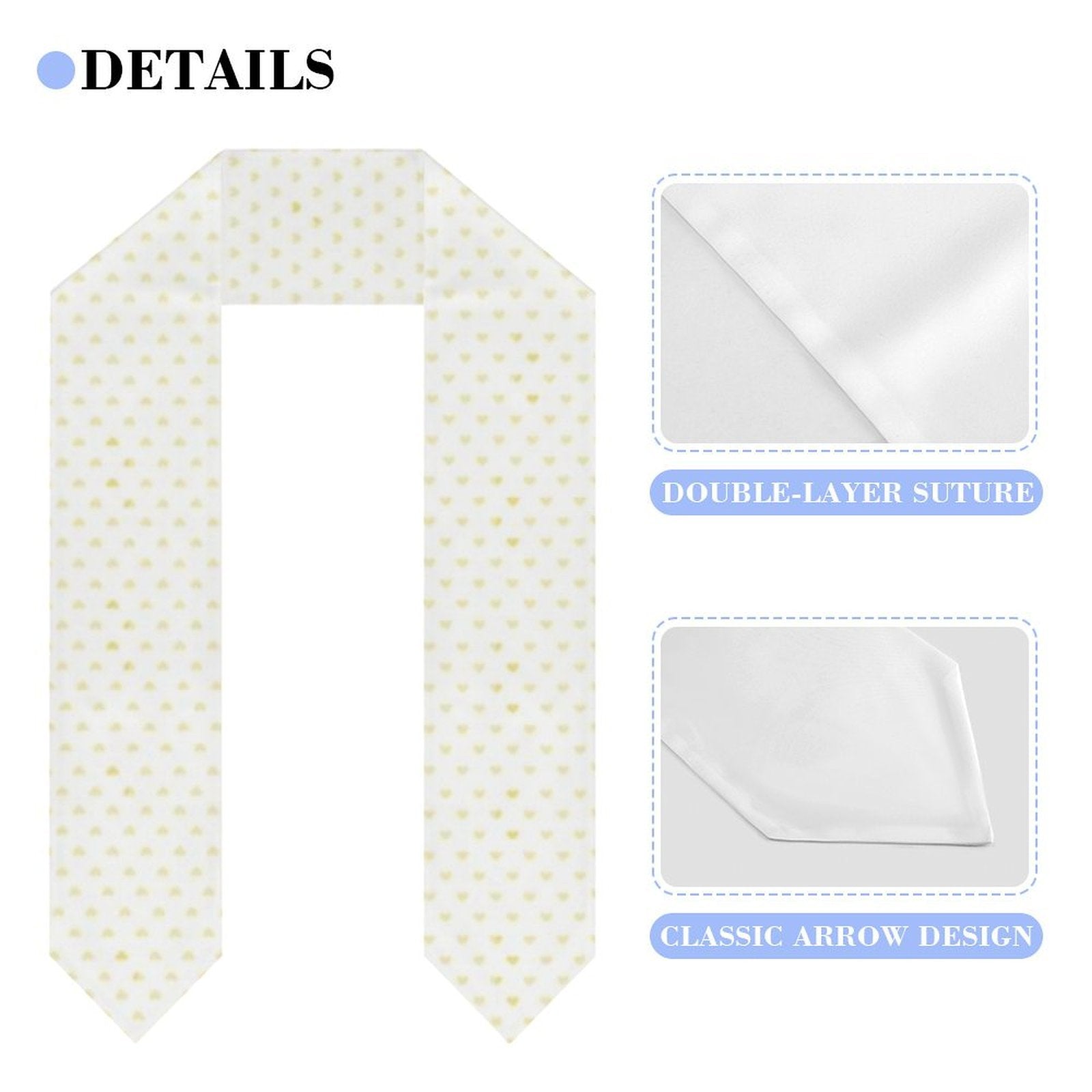 Graduation stole with yellow heart pattern, details, double-layer suture, classic arrow design, a perfect graduation gift.