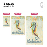 Seahorse Welcome Garden Flag - Available in multiple sizes, double-sided, perfect for yard and farmhouse decor.