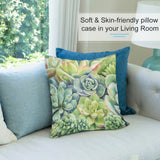 Watercolor succulent pillow cover for living room sofa, soft plush, skin-friendly design
