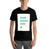 Men's black cotton t-shirt with 'YOUR DESIGN HERE' design, perfect summer casual wear from MyArtsyGift.