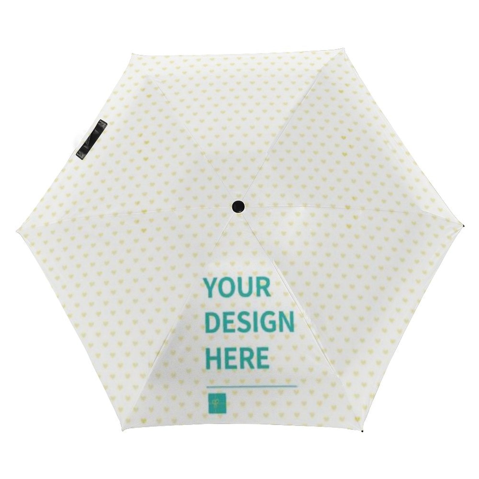 Custom UV resistant umbrella with personalized design, text says 'YOUR DESIGN HERE', perfect for gifts.