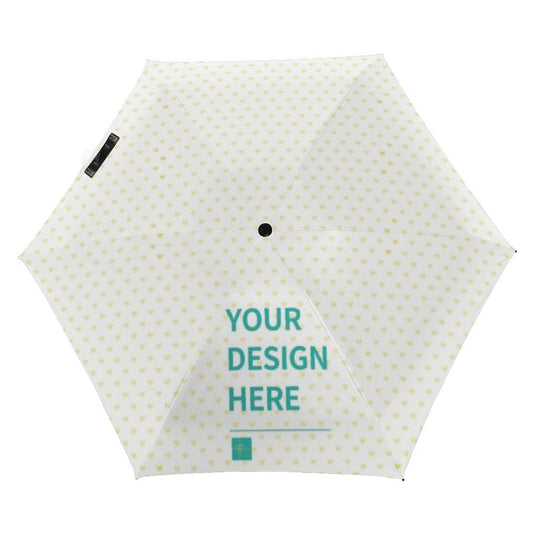 Custom UV resistant umbrella with personalized design, text says 'YOUR DESIGN HERE', perfect for gifts.