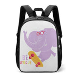 Kids' backpack with purple elephant design and "BE UNIQUE" text, perfect for school or travel