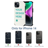 Custom iPhone 14 Case with 'YOUR DESIGN HERE' design, Fiber Leather Cover, Anti-scratch. Compatible with iPhone 14 series.
