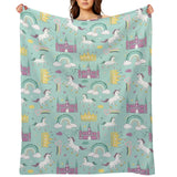 Rainbow Dream Fleece Blanket with Unicorns, Castles, and Rainbows - Soft & Cozy