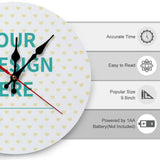 Customizable round wooden wall clock with design area, heart pattern, accurate time, and 9.8inch size for home decor.