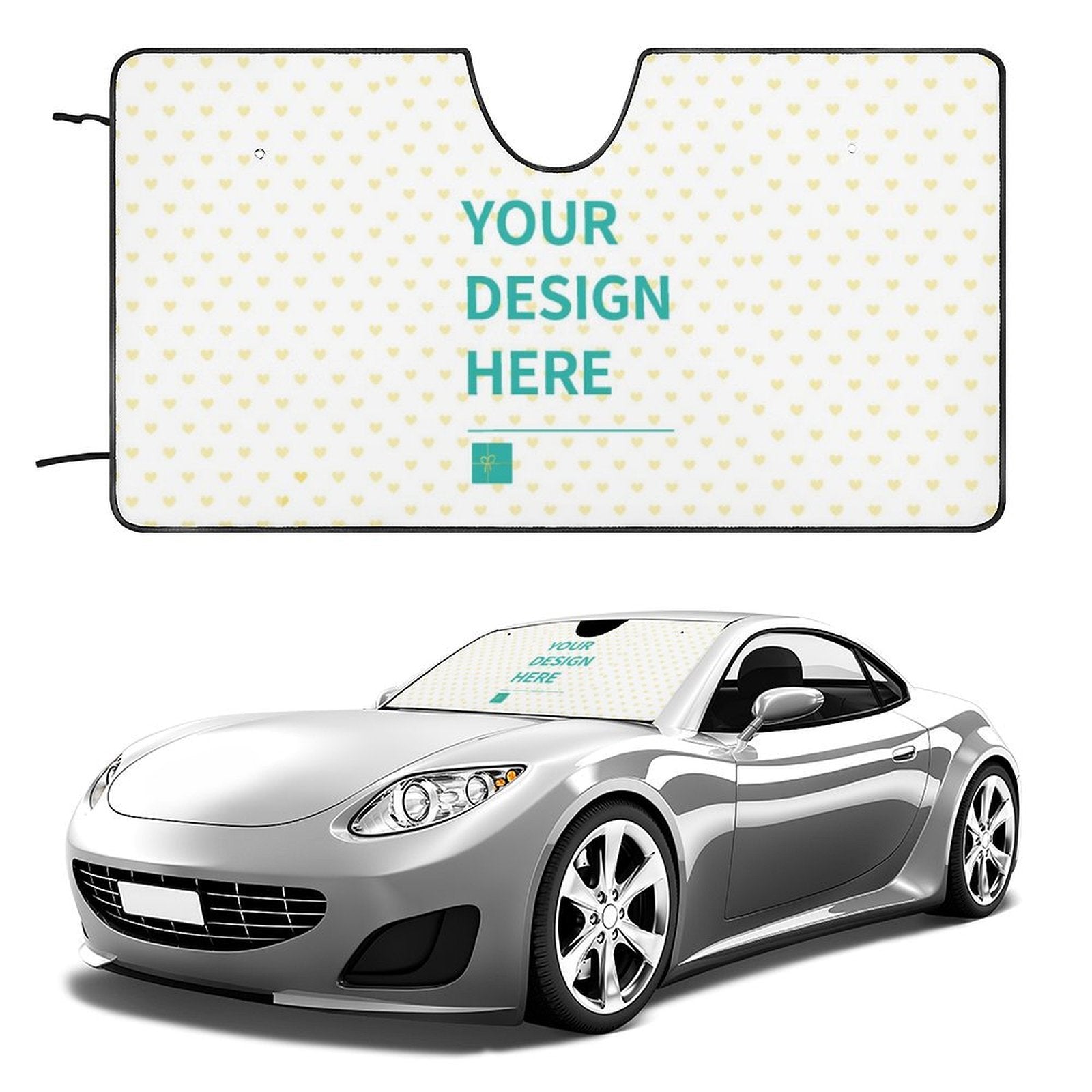 Custom car sunshade with Your Design Here, Oxford cloth, foam, aluminum foil, and heart pattern.
