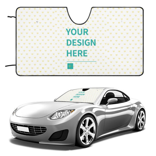 Custom car sunshade with Your Design Here, Oxford cloth, foam, aluminum foil, and heart pattern.