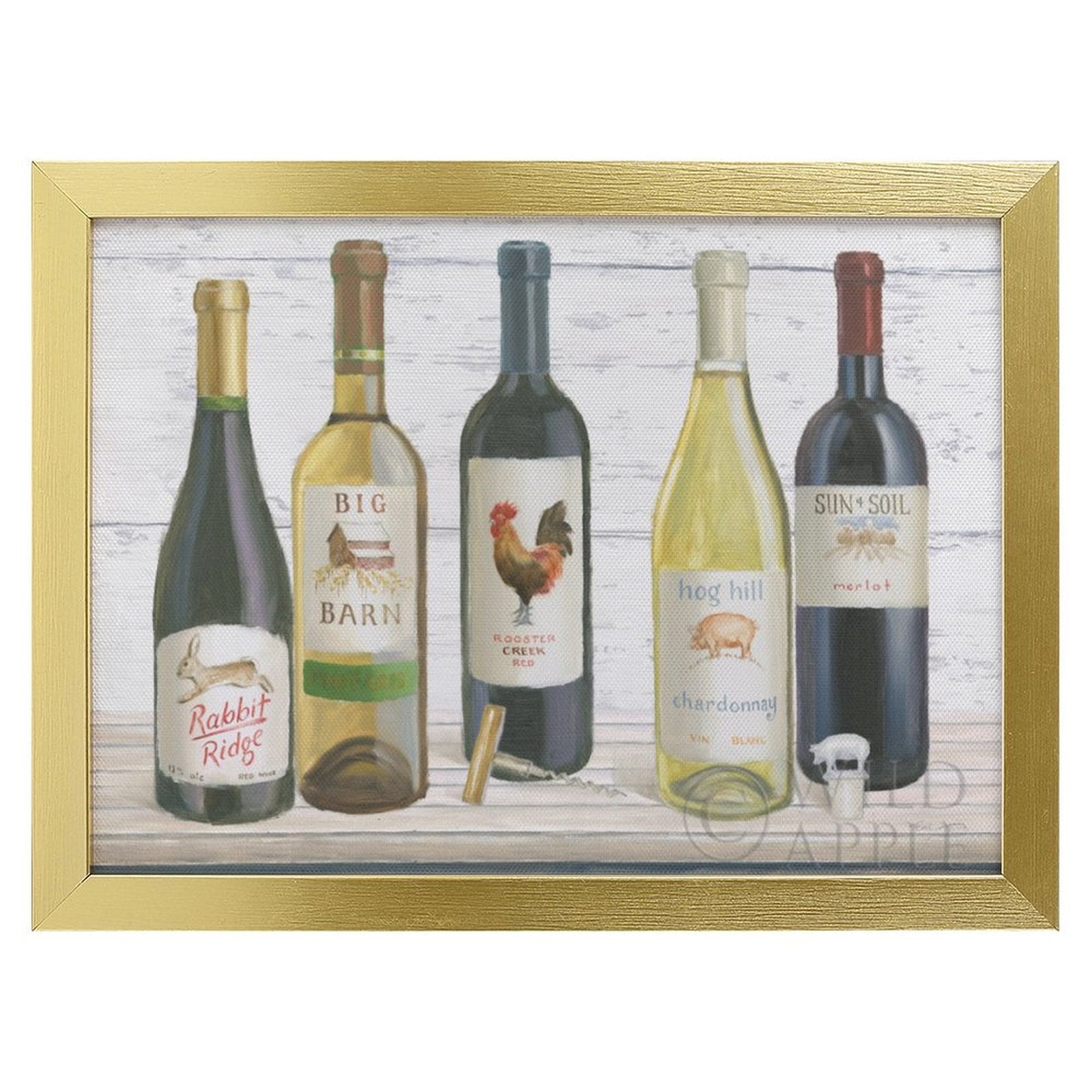 Canvas print: Wine bottles featuring Rabbit Ridge, Big Barn, Rooster Creek, Hog Hill, and Sun+Soil labels, home decor.