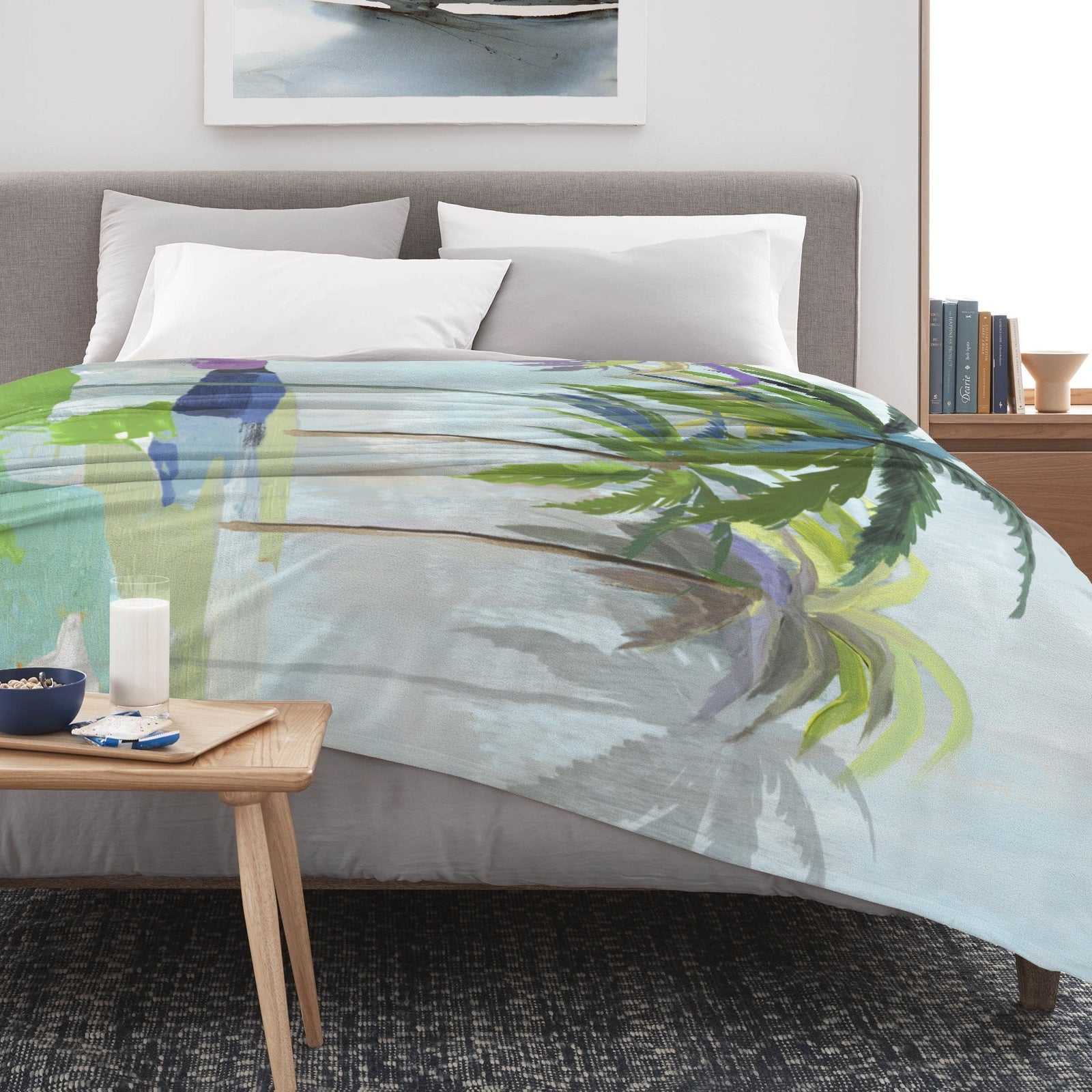 Abstract Coconut Palm Trees Flannel Blanket, cozy and stylish, perfect for sofa or bed, Made in USA