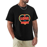 Black crew neck t-shirt with 'I Love my Mom' design, MyArtsyGift apparel for men.