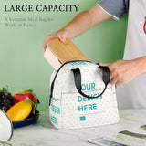Customizable insulated lunch bag with 'Our Design Here' text, ideal for work and picnics; polyester material.