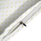 White bedding set detail with yellow heart pattern and zipper closure, personalized duvet cover sets.