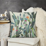 Cactus print plush pillow cover, decorative accent for sofa or couch, soft short plush material, living room decor.