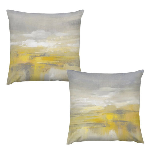 Set of 2 Square Throw Pillow Covers with Abstract Yellow and Gray Art Print, home decor