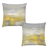 Set of 2 square throw pillow covers with abstract landscape design in yellow, gray, and white.