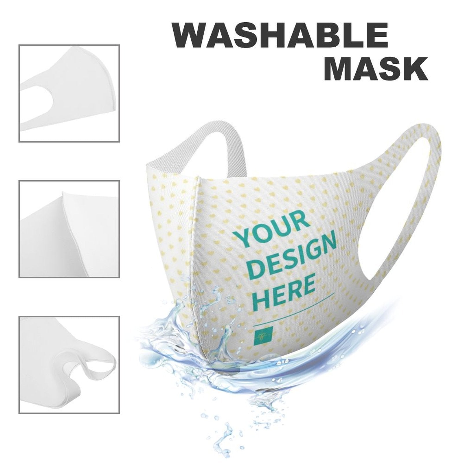 Customizable kids mask with heart pattern, reusable and washable. Personalize your design today!
