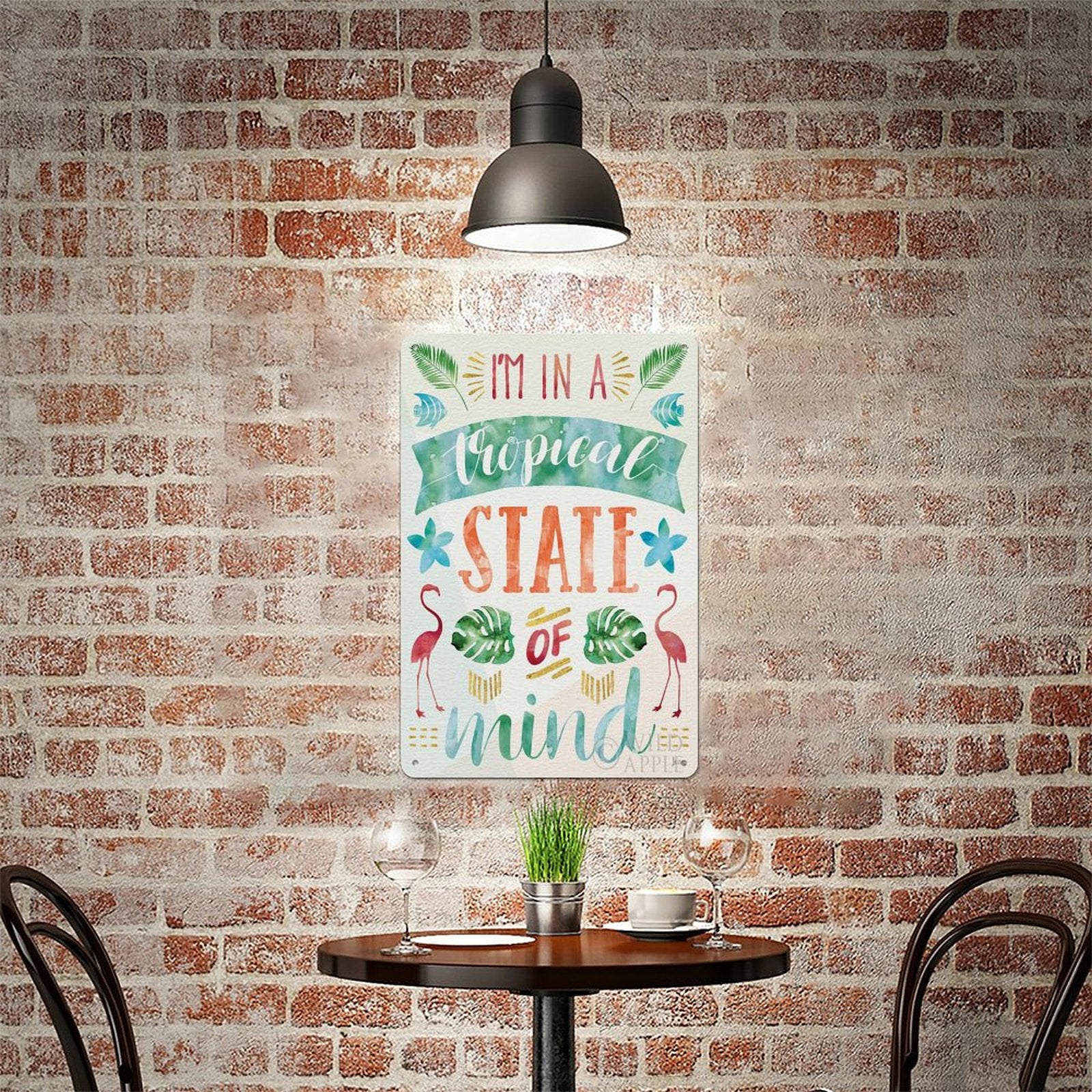 Aluminum plaque, 'I'm in a Tropical State of Mind' wall art for home or office decor, rust-proof.
