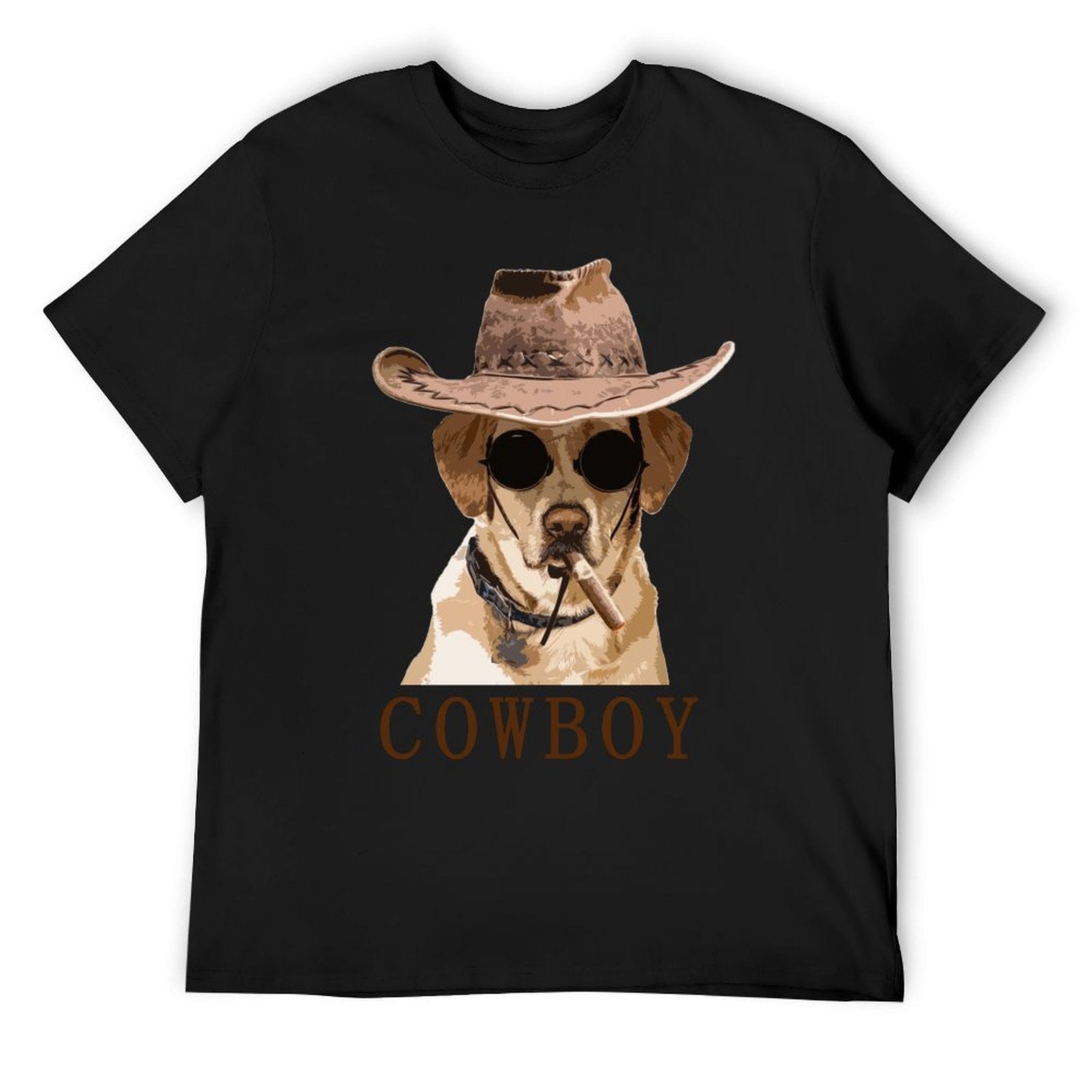 Men's black short sleeve t-shirt with cowboy dog graphic, perfect for casual wear