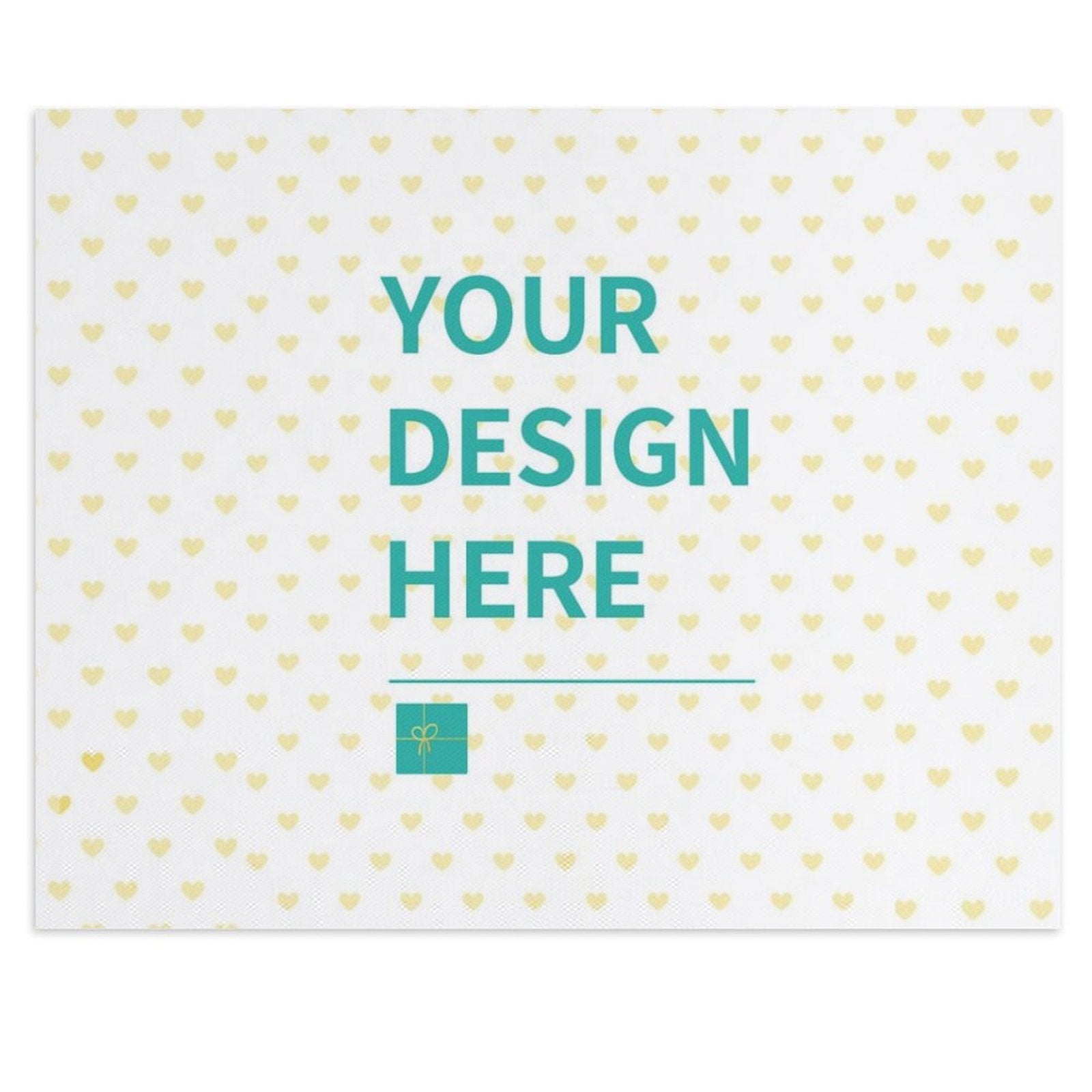 Custom canvas print mockup, personalized with 'YOUR DESIGN HERE' text and heart pattern for unique wall art.