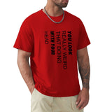 Men's red short sleeve t-shirt with funny quote, classic cotton tee, MyArtsyGift