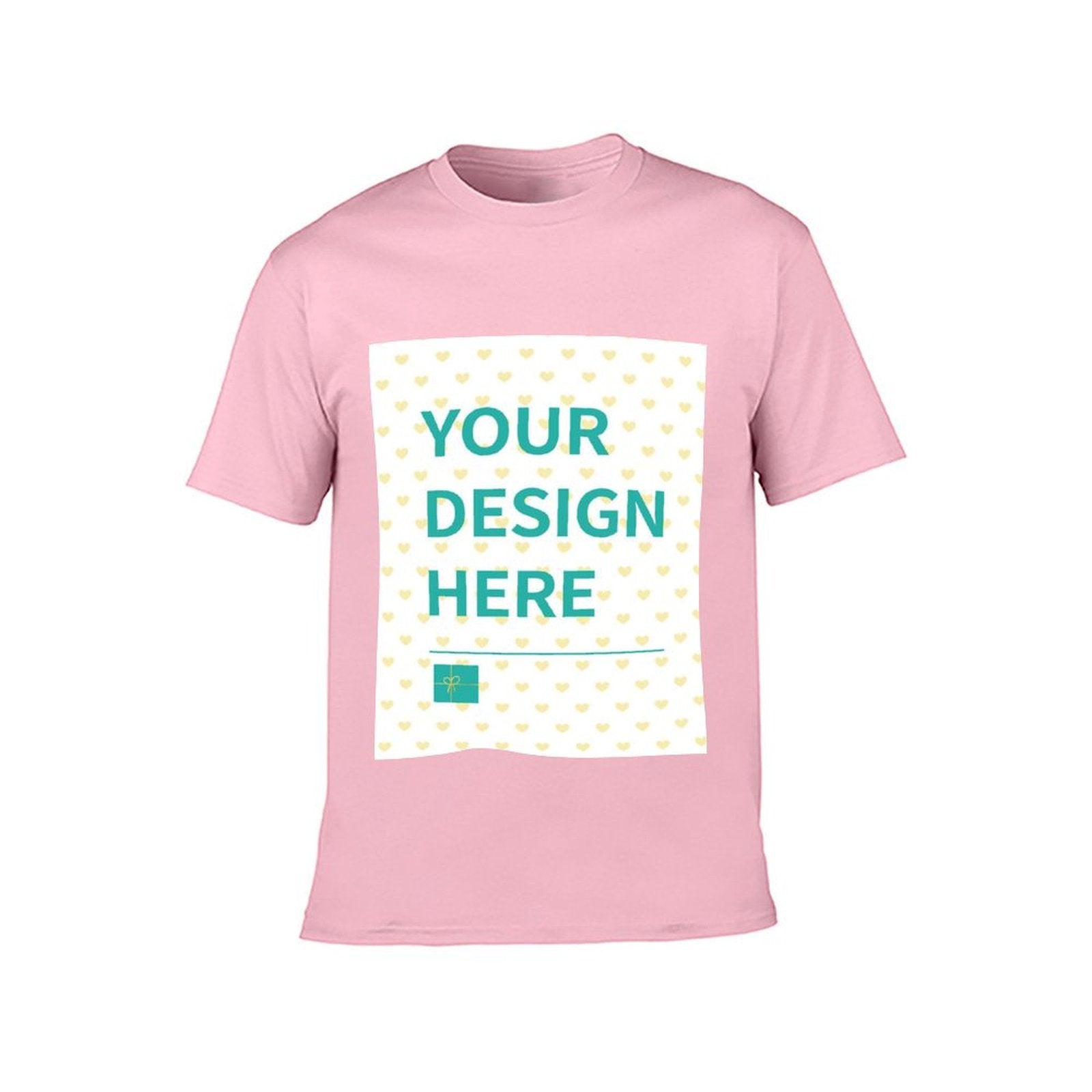 Pink customizable youth t-shirt for kids with 'YOUR DESIGN HERE' design space, perfect for personalized gifts