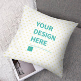 Customizable polyester pillowcase with 'YOUR DESIGN HERE' text, yellow heart pattern, bedroom decor