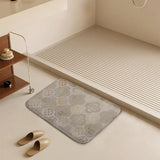 Grey and gold floral bath rug, non-slip and quick-drying for bathroom