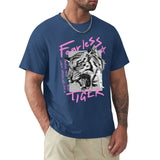 Men's blue Fearless Tiger t-shirt, crew neck tee, streetwear style, comfortable fit for men.