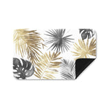 Tropical Leaves Entrance Doormat - Indoor or Outdoor Use Rubber Floor Mat with gold, gray and black leaves