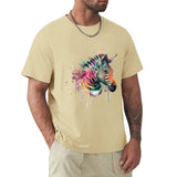 Men's cotton crew neck t-shirt with watercolor zebra design, MyArtsyGift tee, S-6XL