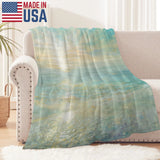 Beach sunrise flannel blanket made in USA, soft polyester, artistic ocean scene