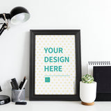 Custom canvas print, black frame, personalized wall art, with 'YOUR DESIGN HERE' text; ideal gift for home decor.