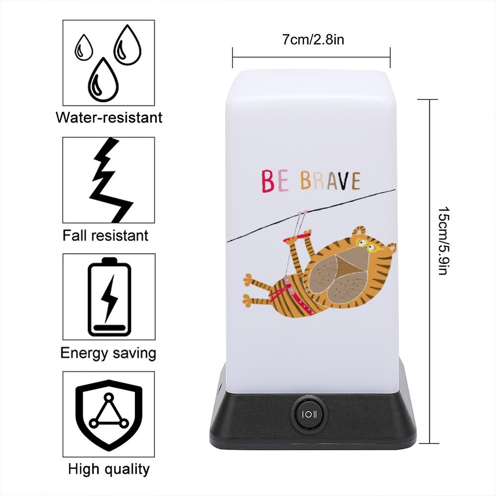 Small table lamp for bedroom or bar, tiger design, with "BE BRAVE" text, night light.