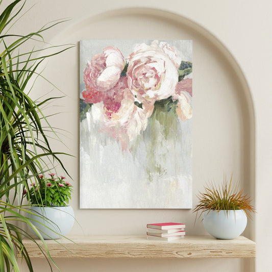 Modern wall art canvas print of pink flowers, perfect for living room decor
