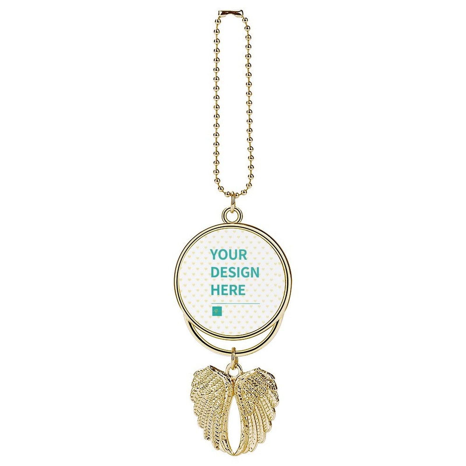 Customizable gold car rear view mirror hanging ornament, personalized photo pendant with angel wings