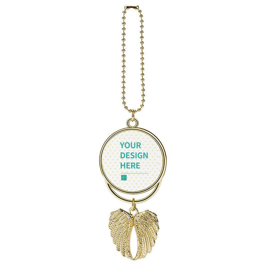 Customizable gold car rear view mirror hanging ornament, personalized photo pendant with angel wings