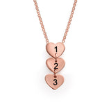 Rose gold heart pendant necklace with numbers 1, 2, 3. Personalized chain necklace for women from MyArtsyGift