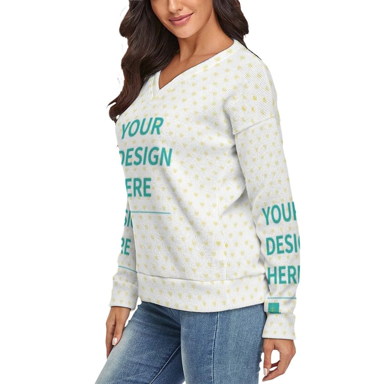 Custom V-neck sweater for women with customizable design, perfect for individual expression.