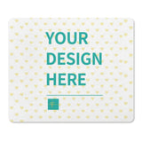 Personalized mouse pad with 'YOUR DESIGN HERE' text, heart pattern, and gift box, perfect for office or gaming