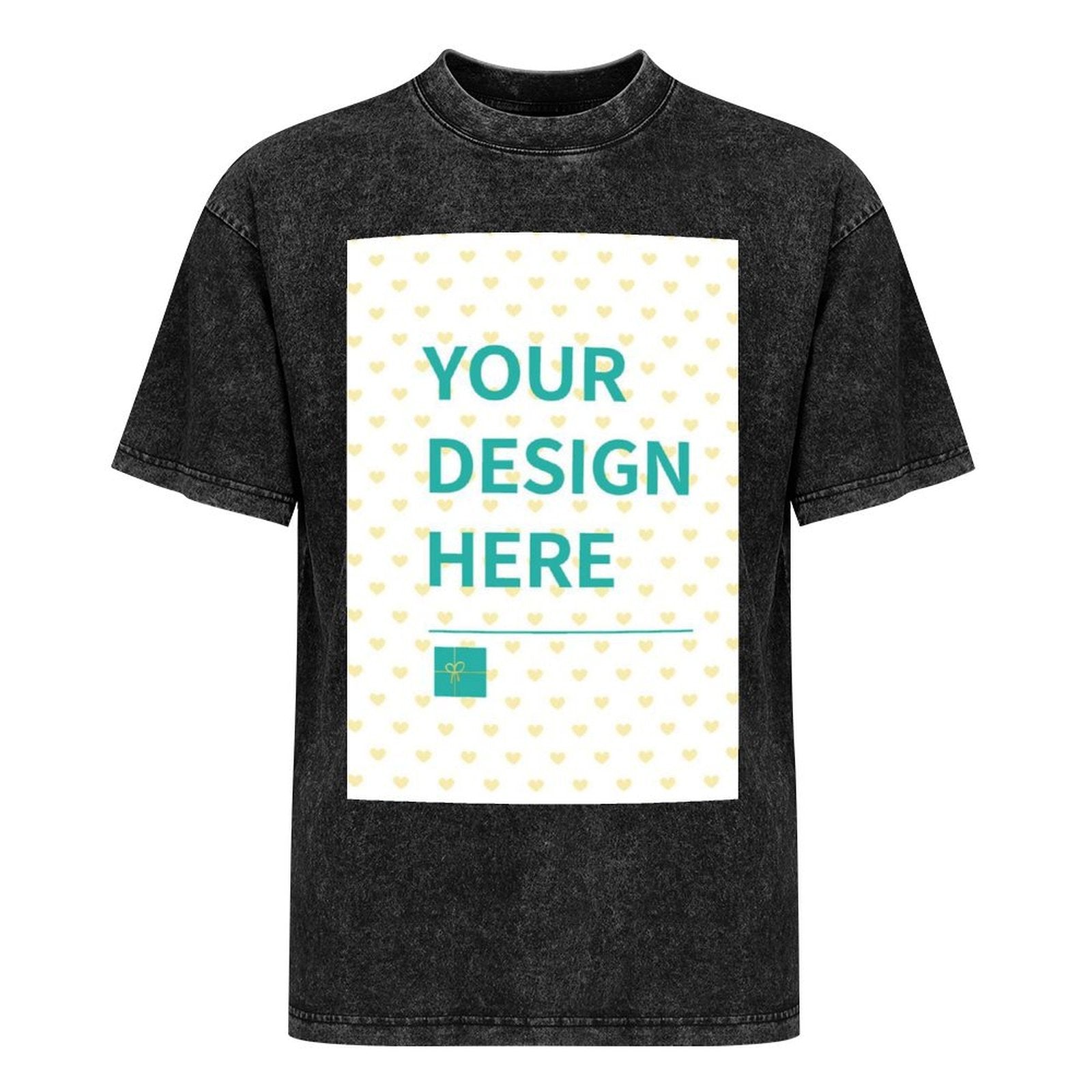Custom black cotton t-shirt for men with 'YOUR DESIGN HERE' print, personalized summer gift from MyArtsyGift