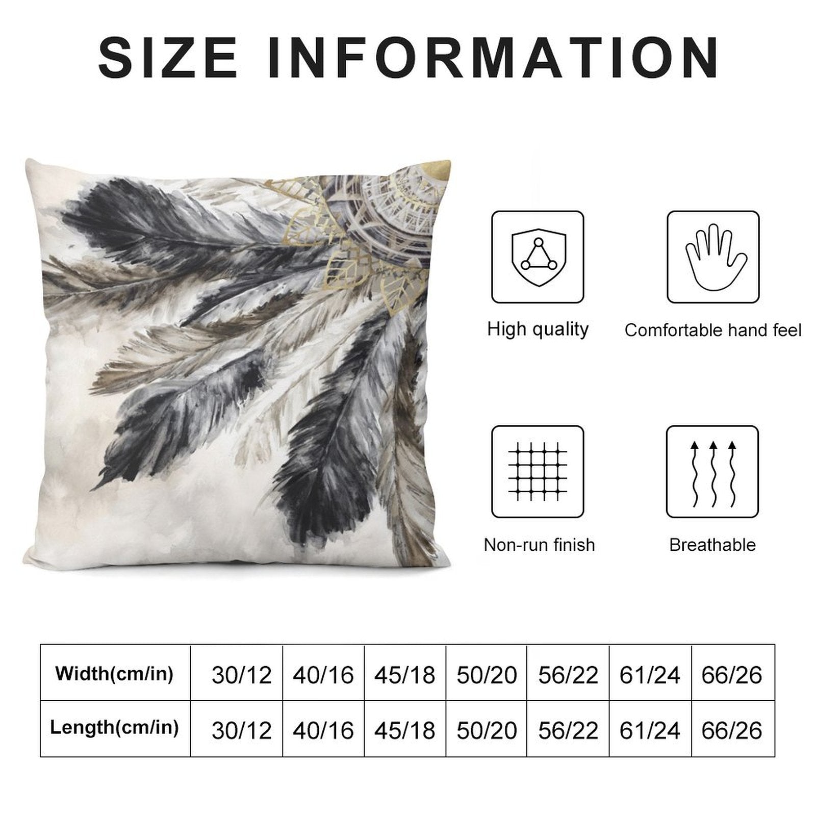 Luxury feather design pillow cover in gray and gold, available in multiple sizes for sofa and bed.