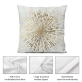 Gold burst design pillow cover. Soft plush fabric, invisible zipper, and quality stitching for sofa and living room.