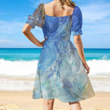 Summer mini dress from MyArtsyGift, short sleeve, watercolor design, suitable for casual wear and outings.