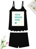Customizable black swimsuit with "YOUR DESIGN HERE" - perfect for beaches and vacations.